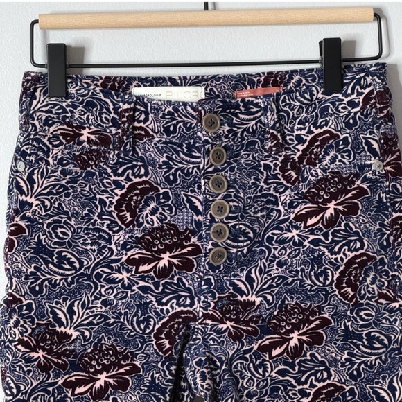 Anthropologie Pilcro Corduroy High Rise Skinny Jeans Floral Fall Print Purple - Picture 3 of 12